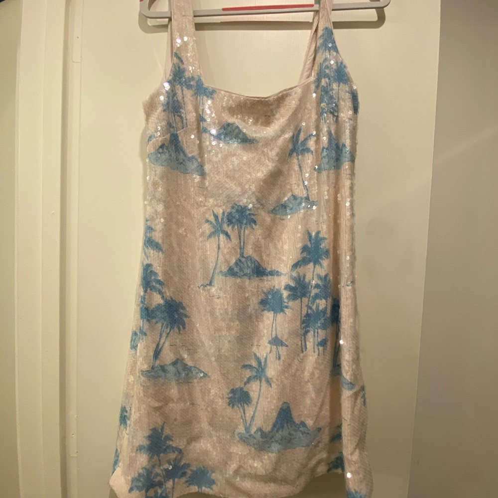 Gianni Bini Blue and Cream Mini Slip Dress for Night Out